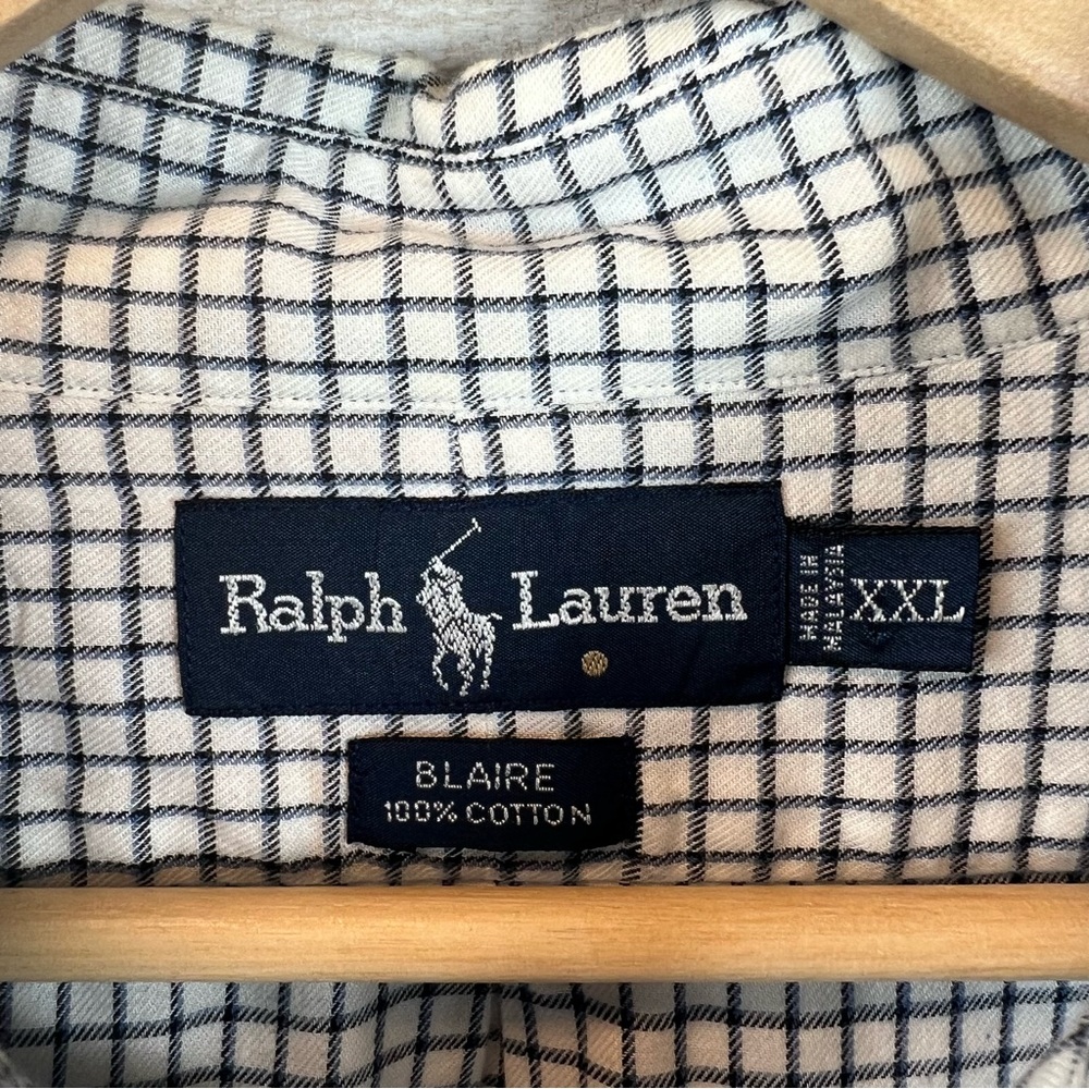 Ralph Lauren Blaire Button Down Shirt Men XXL Gray White Check Long Sleeve Logo - Picture 7 of 10
